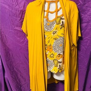 Yellow Floral Top with Open Cardigan